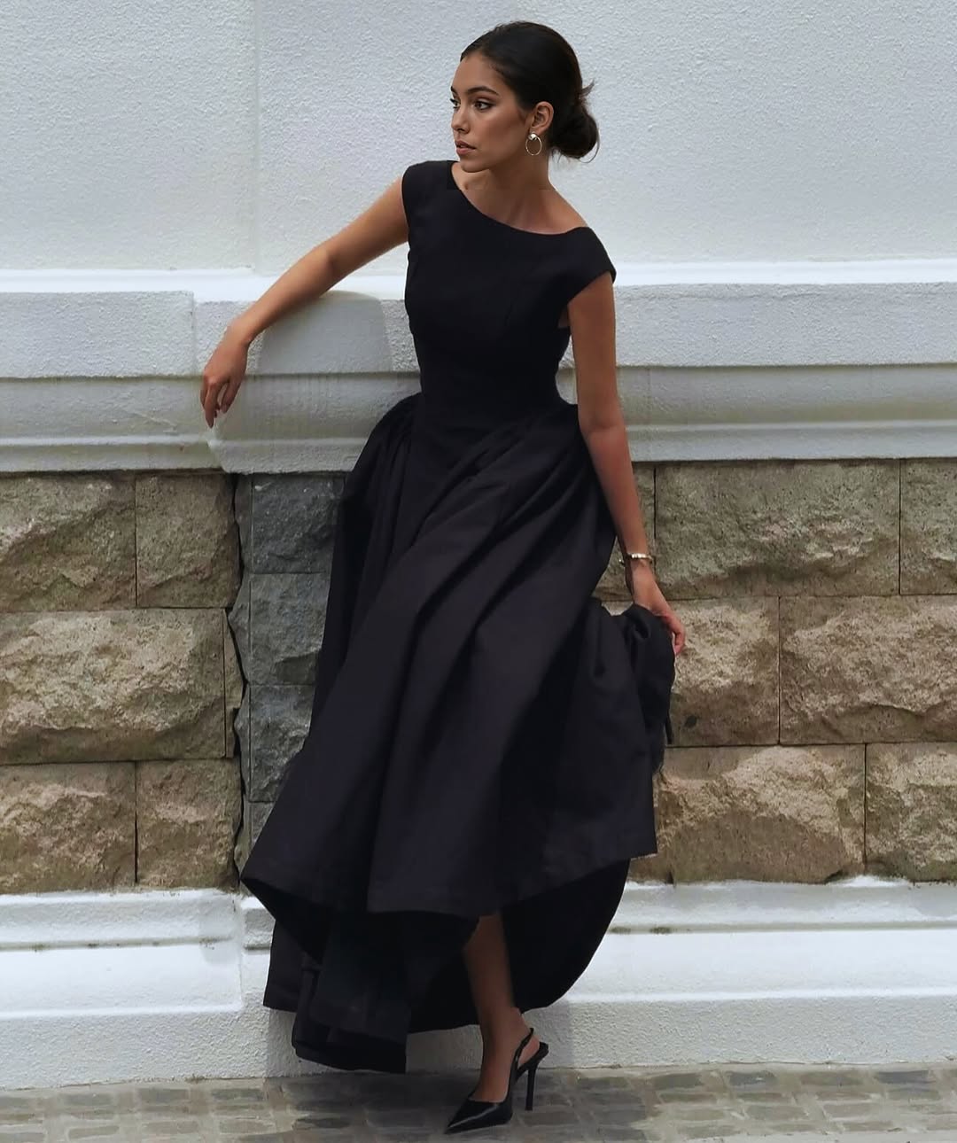 Classic Black Ballgown With Elegant Slings
