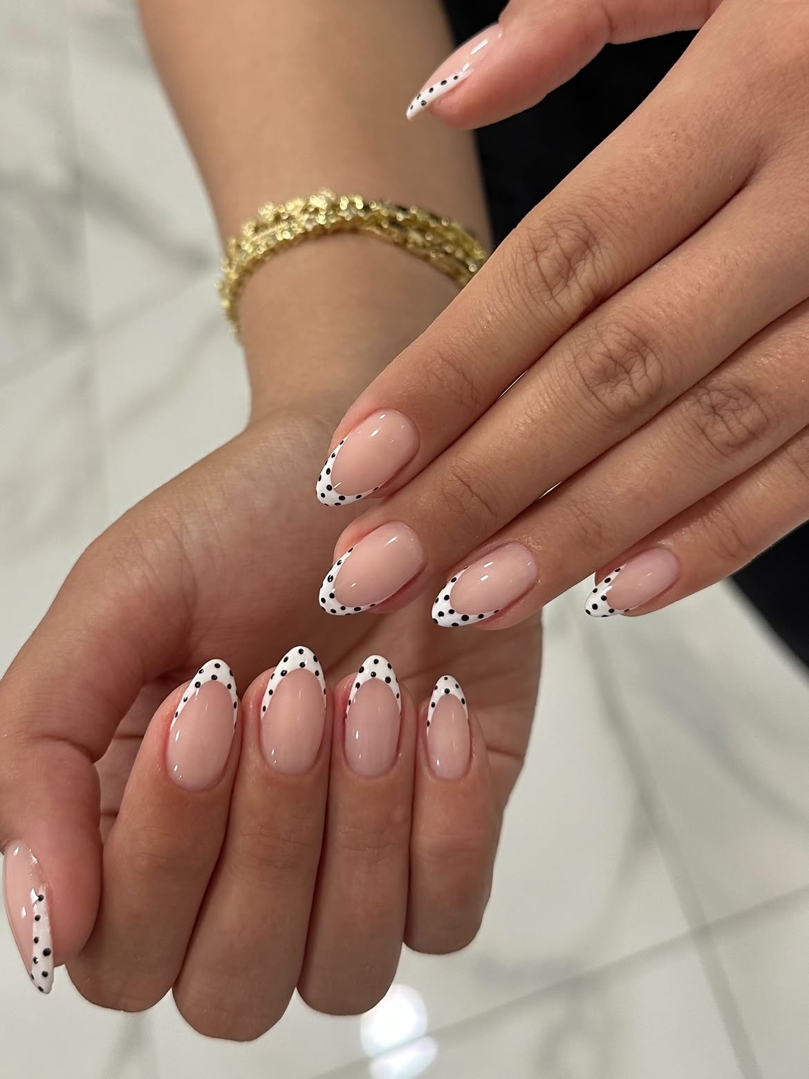 Classic French Tips With Playful Polka Dots