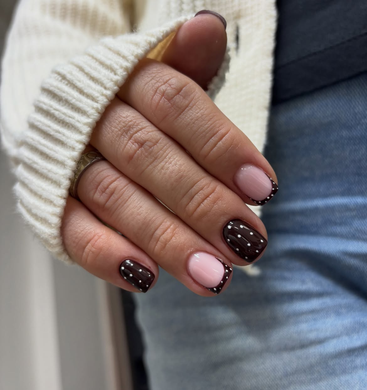 Classic French with Brown Polka Dot Tips
