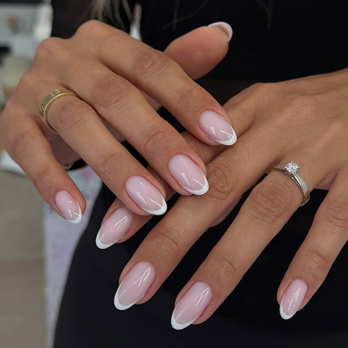 Classic Milky Pink Almond French Tips