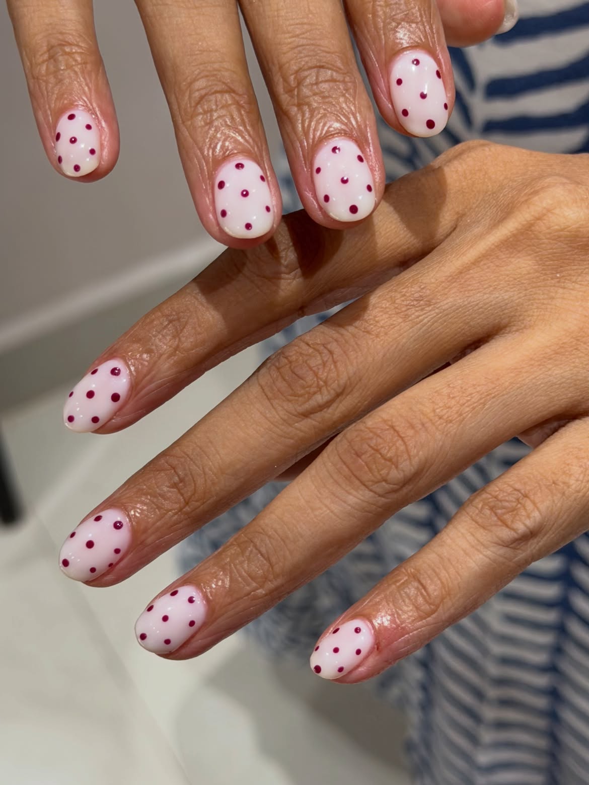 Classic Milky White With Burgundy Dot Accents