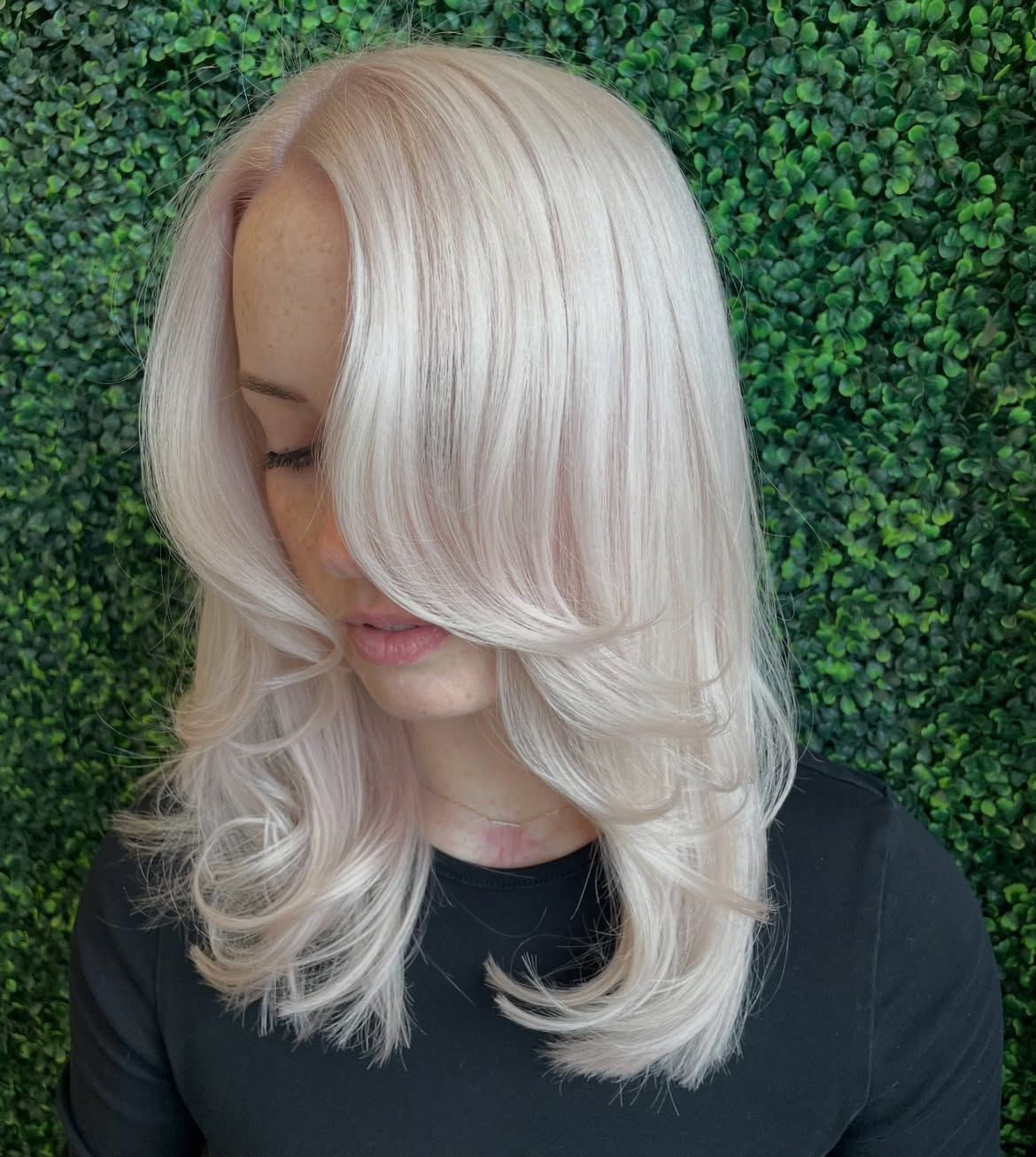 Cool Toned Platinum Blonde With Soft Face Framing Layers
