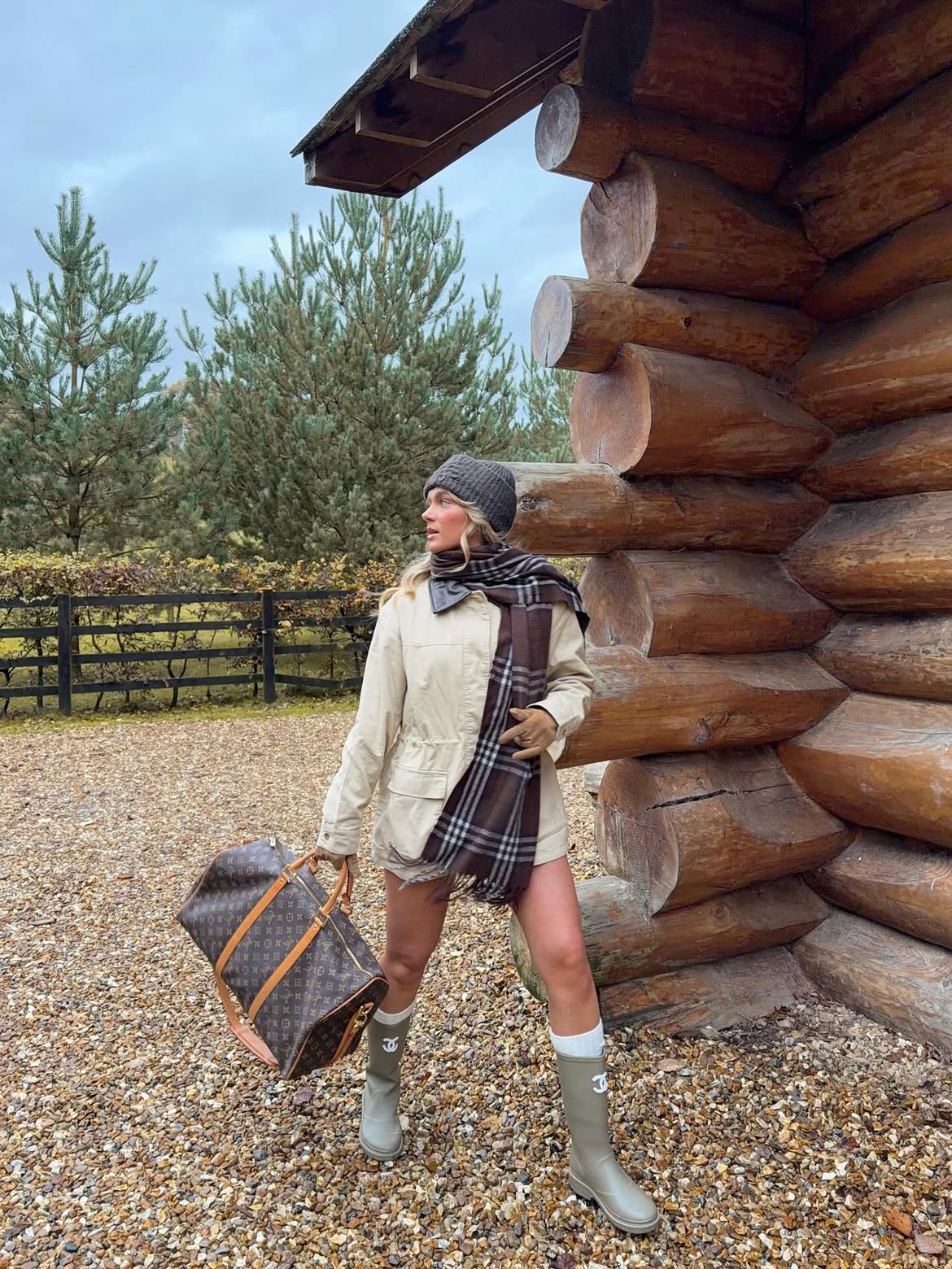 Cozy Cabin Chic With Plaid Scarf And Boots