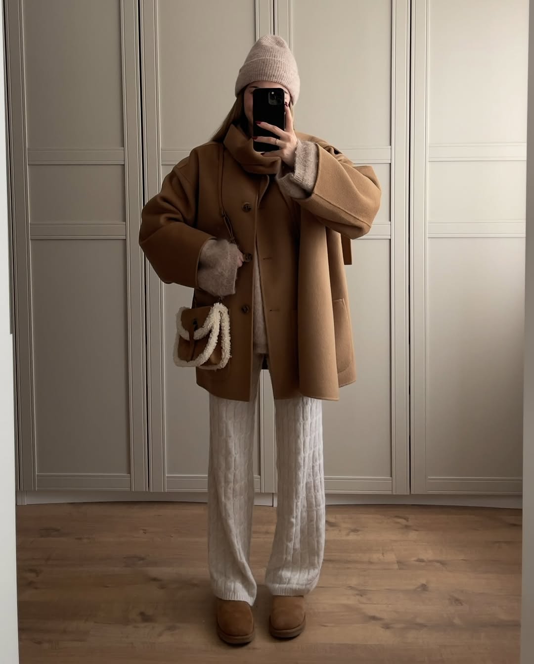Cozy Camel Coat And Knit Lounge Pants