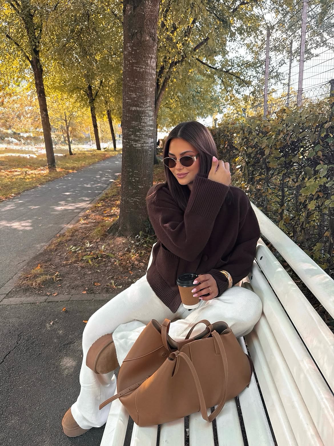 Cozy Chocolate Knit With Cream Wide Leg Pants