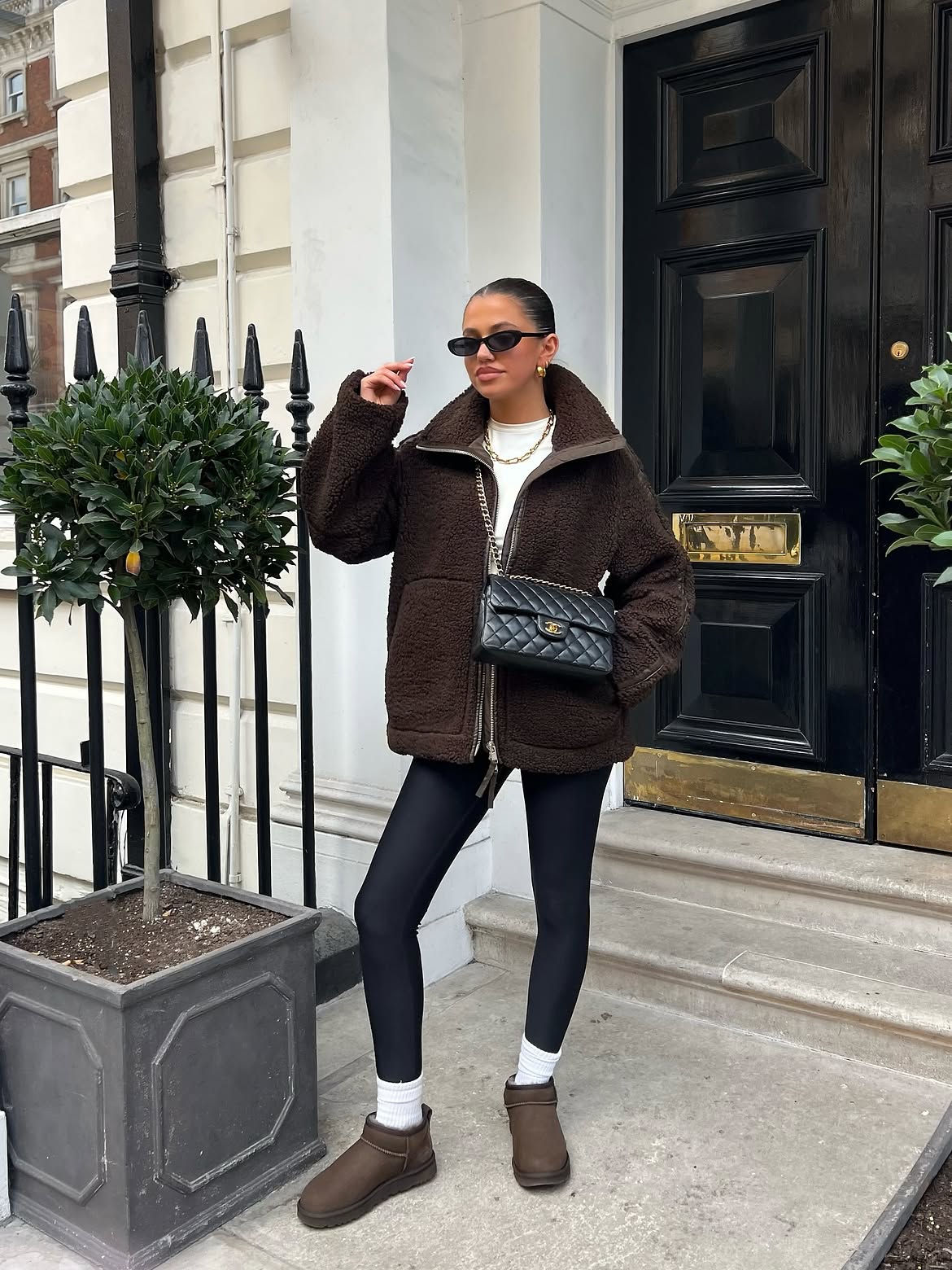 Cozy Chocolate Teddy Jacket And Leggings Look