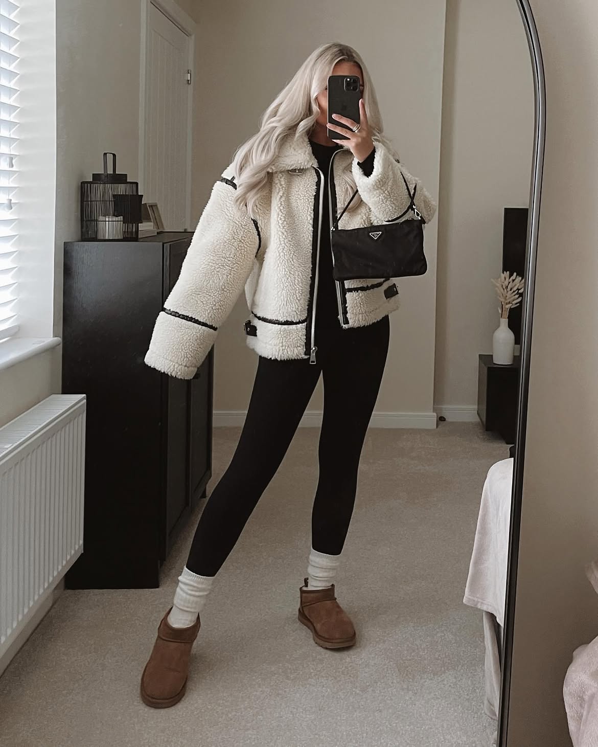 Cozy Cream Fleece Jacket And Black Leggings
