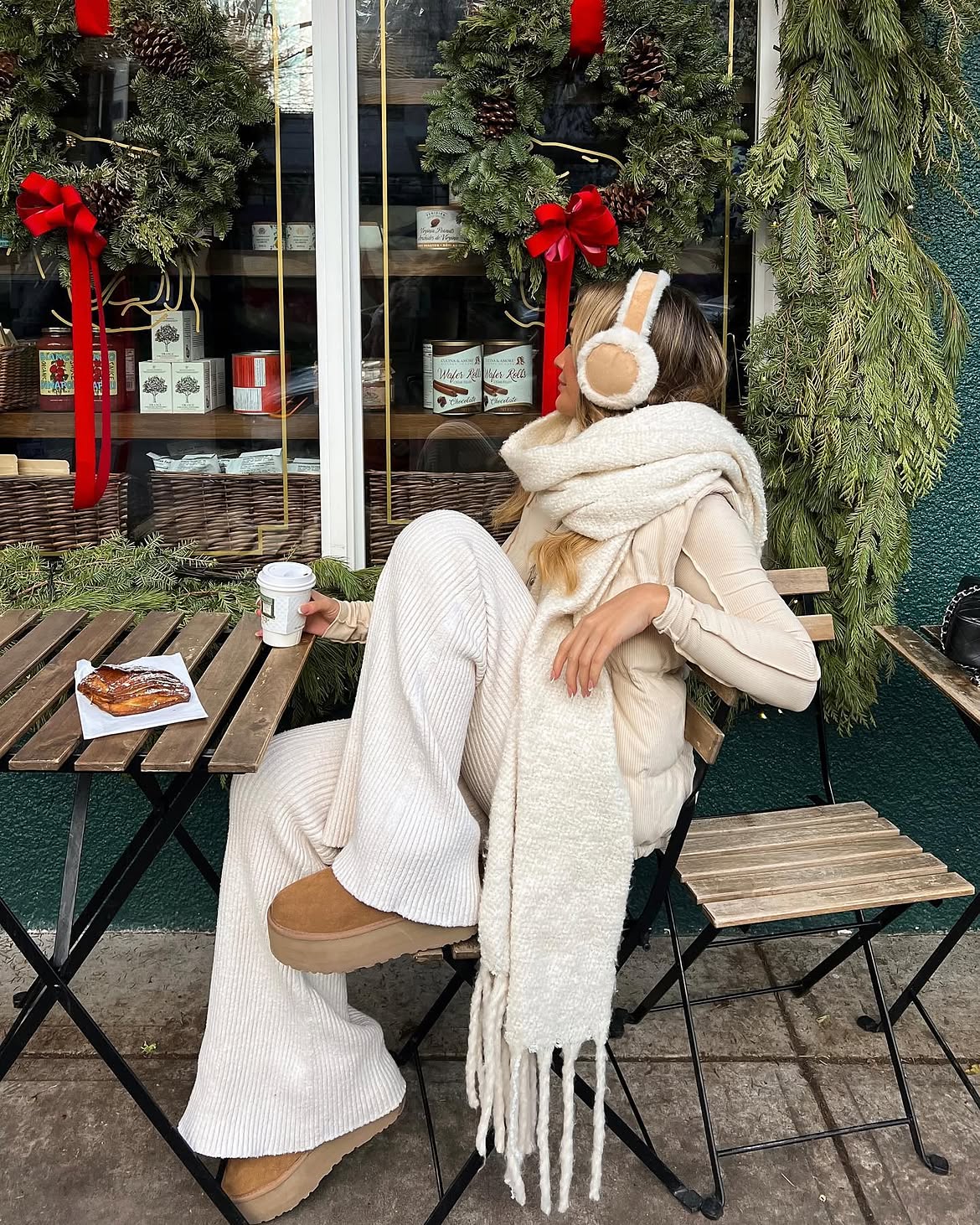 Cozy Cream Knit Set With Fuzzy Earmuffs