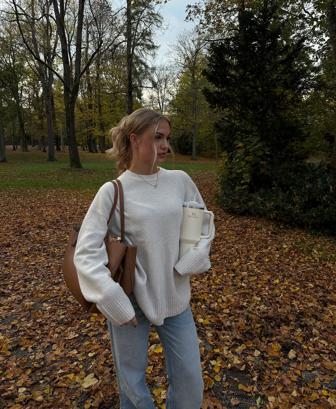 Cozy Cream Knit With Light Wash Denim