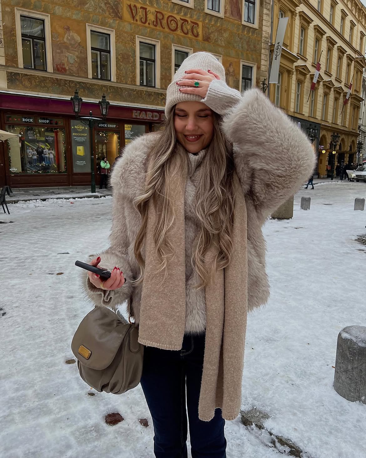 Cozy Cream Knit With Luxe Faux Fur Winter Look