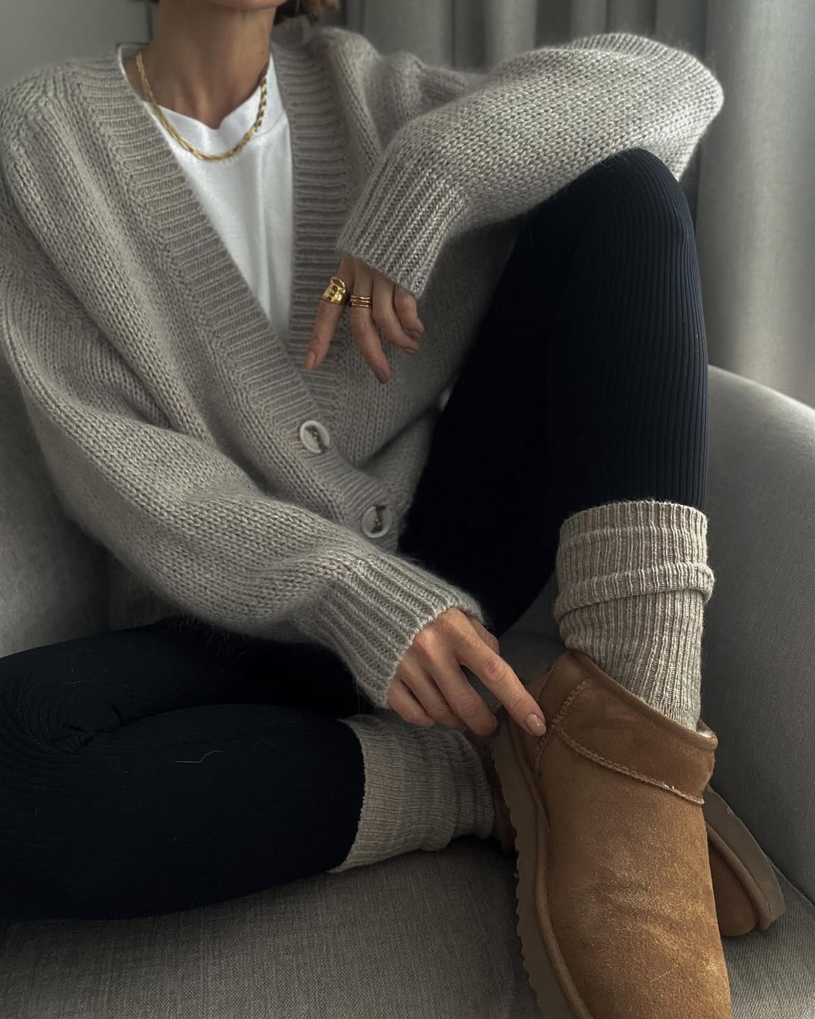 Cozy Knit Cardigan With Leggings And Uggs