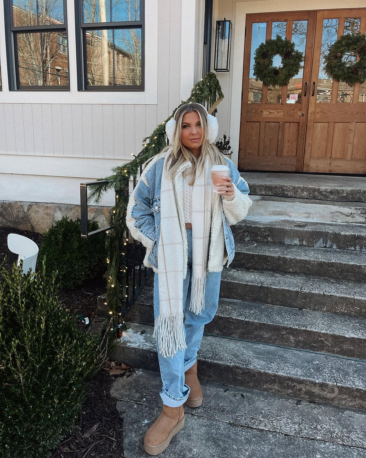 Cozy Layered Denim Jacket And Ugg Boot Outfit