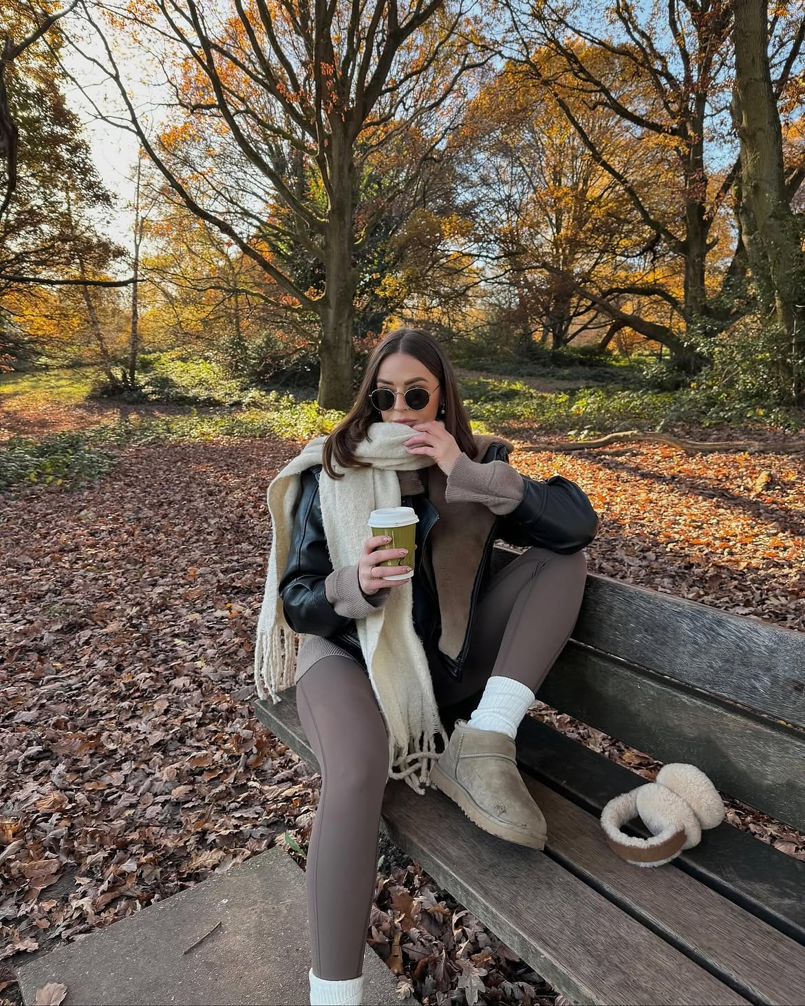 Cozy Leather Moto Jacket With Leggings
