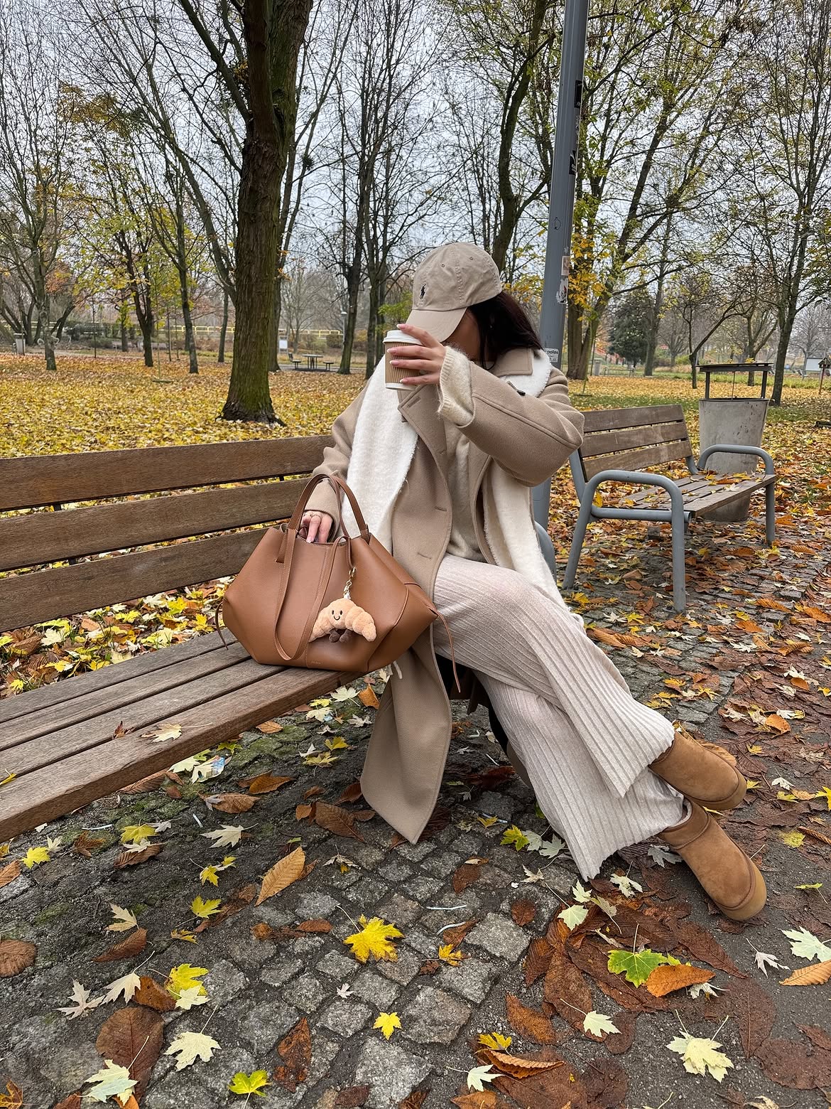 Cozy Neutral Knit Set With Camel Coat