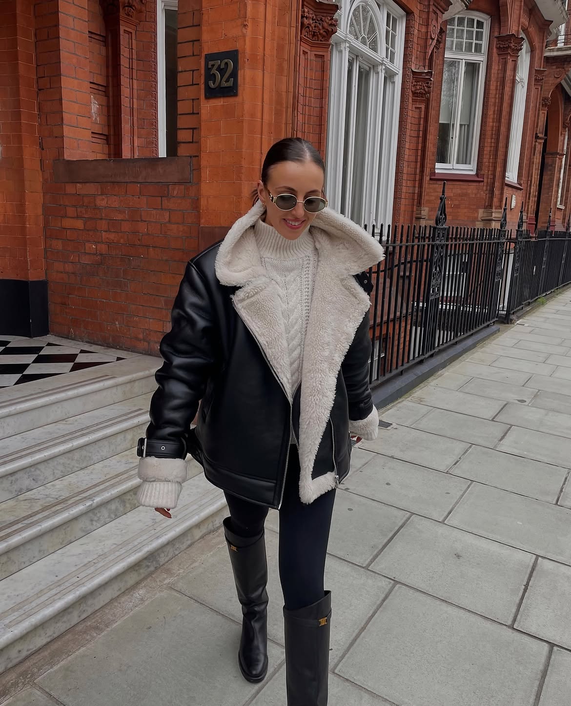 Cozy Shearling Aviator Jacket With Knit And Boots