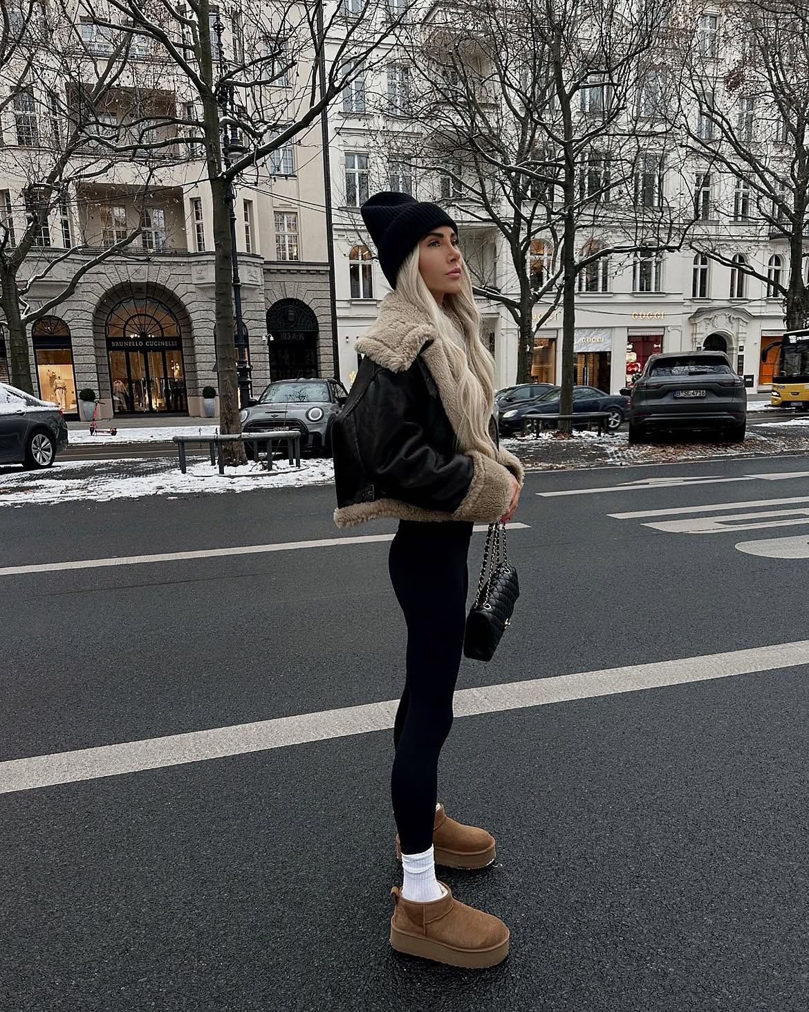 Cozy Shearling Moto Jacket With Leggings