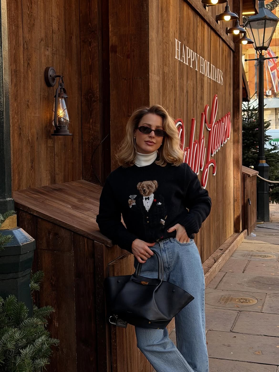 Cozy Teddy Bear Sweater and Denim Winter Street Style