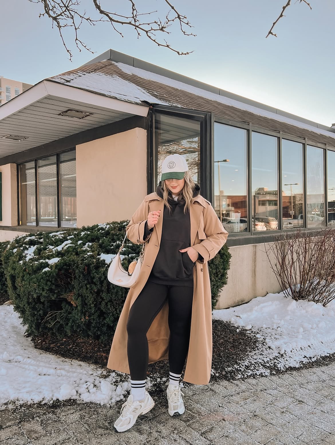 Cozy Trench Coat Over Hoodie & Leggings Athleisure
