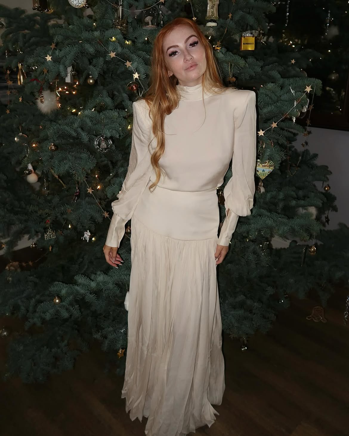 Cream Silk Mock Neck Maxi Dress Festive