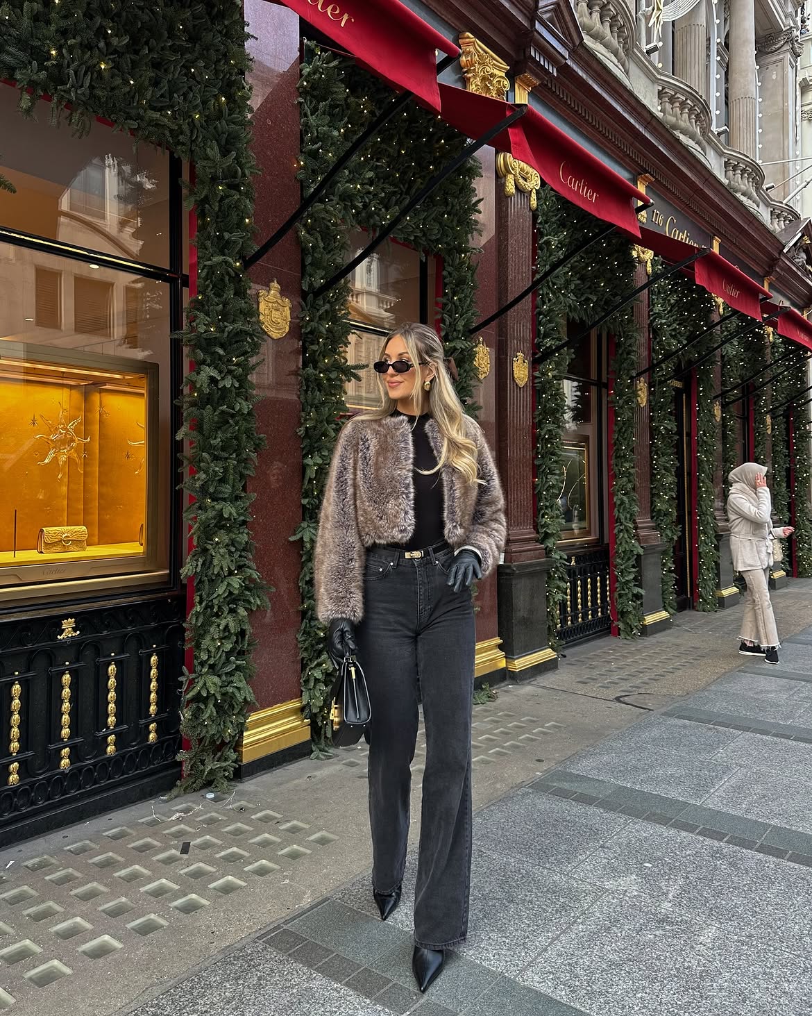 Cropped Faux Fur Jacket And Dark Denim Winter Look