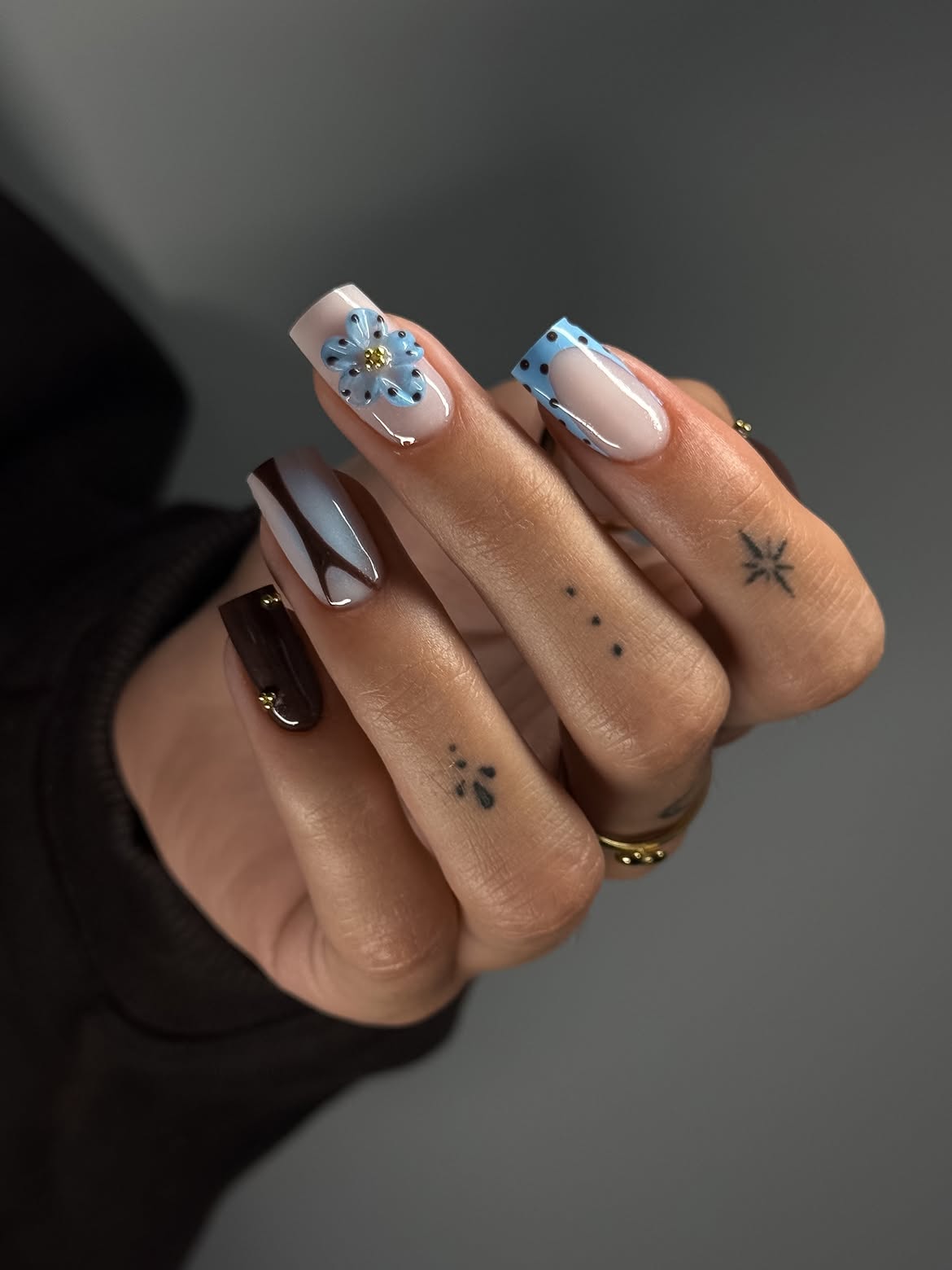 Cute 3D Flower & Polka Dot French Tips