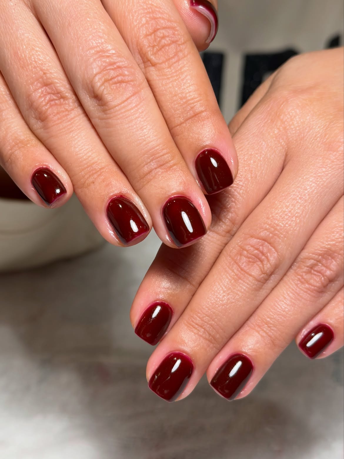Deep Burgundy High Gloss Short Nails