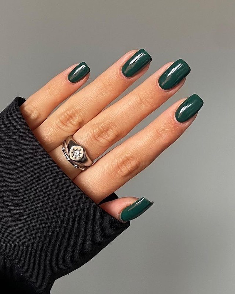 Deep Emerald Green High Gloss Square Nails