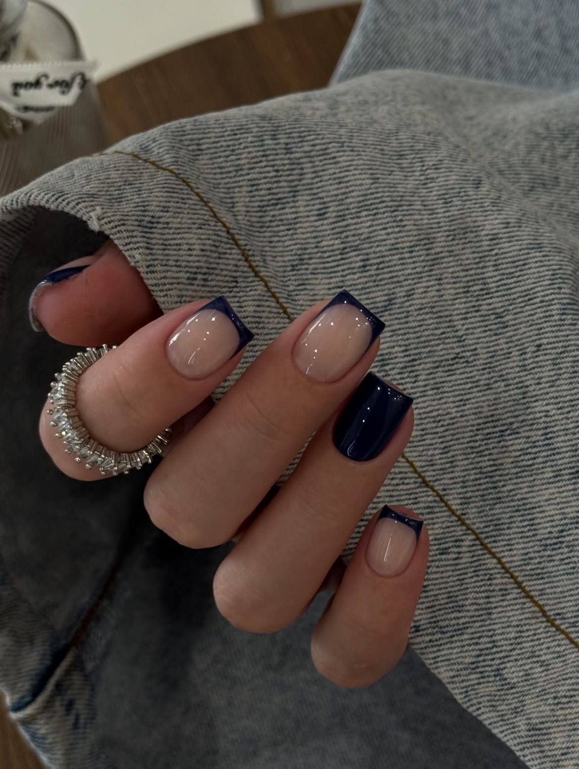Deep Navy French Tip Square Nails