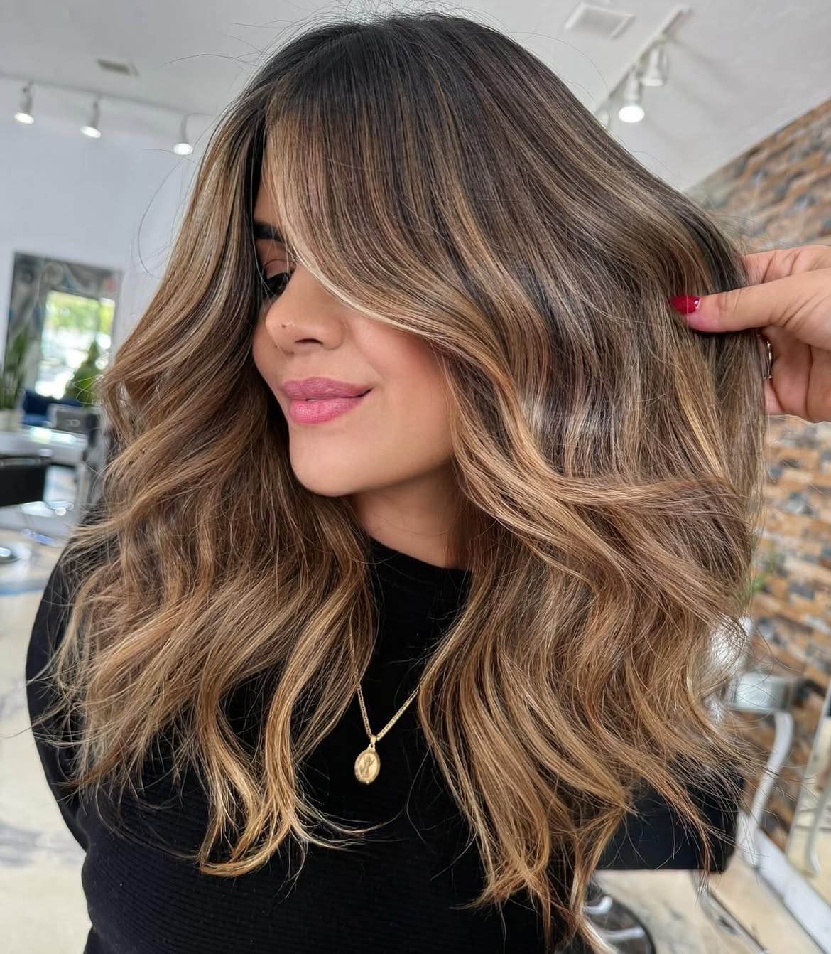 Dimensional Caramel Balayage With Face Framing Layers
