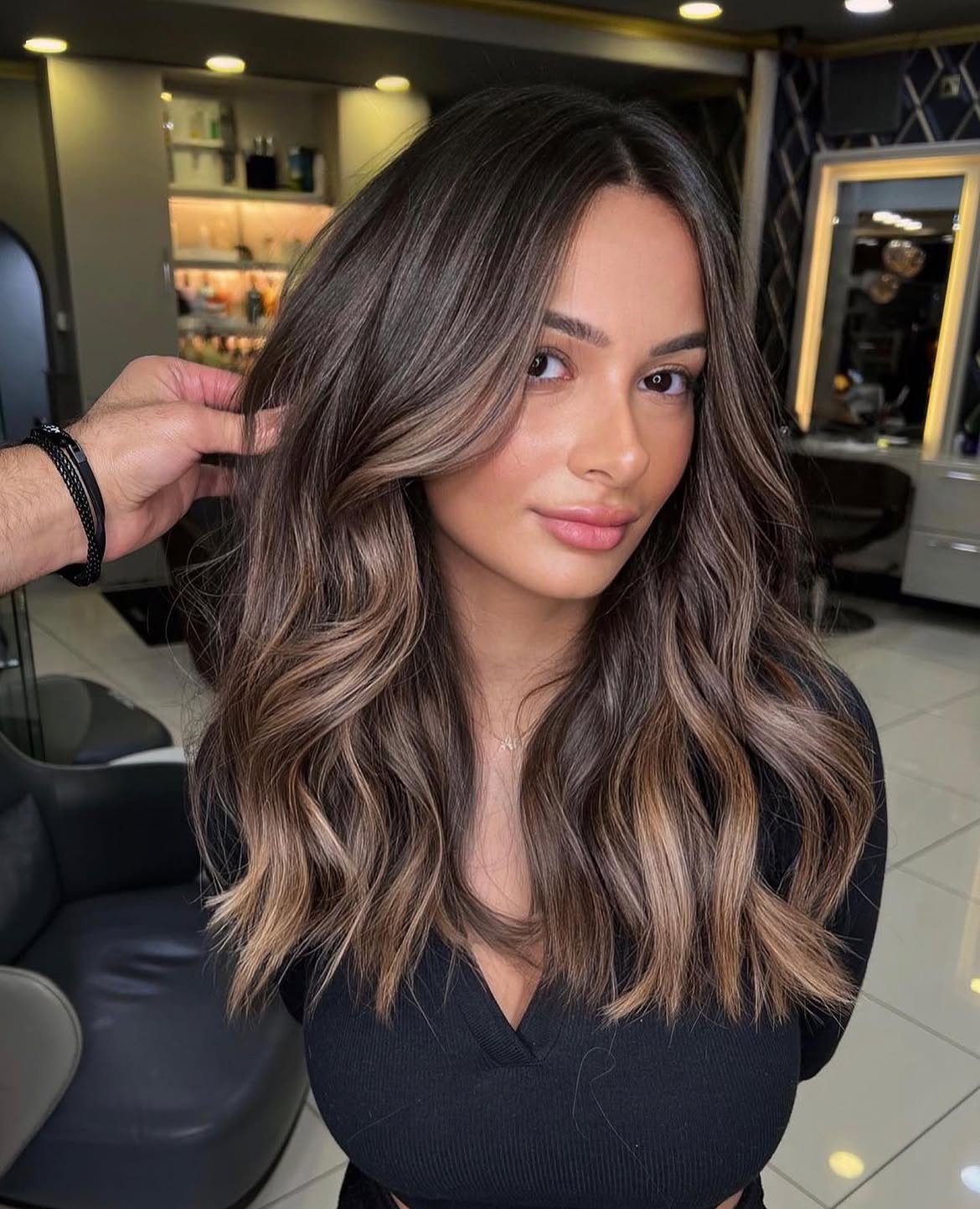 Dimensional Mushroom Brown Balayage With Face Framing Layers