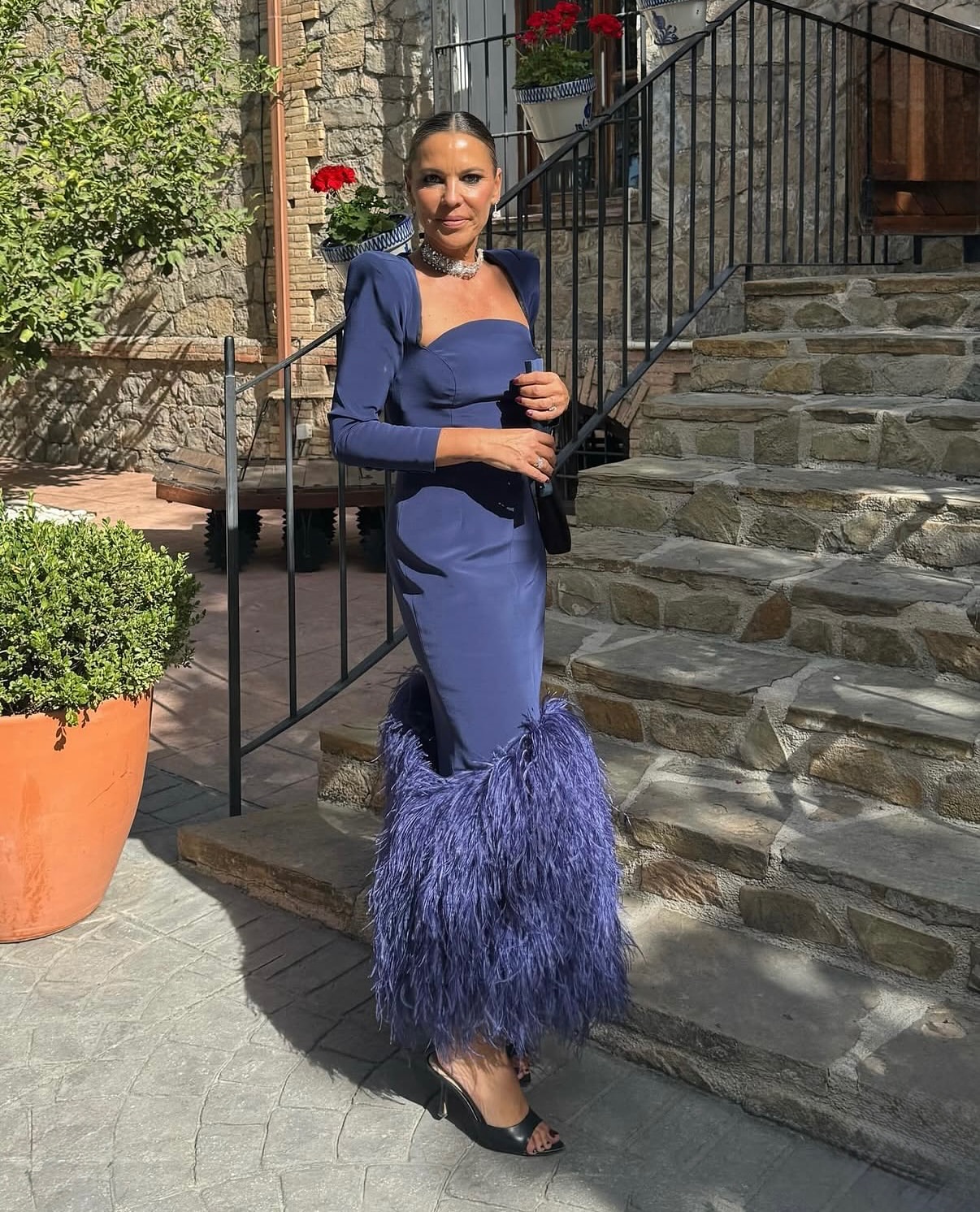 Dramatic Feathered Midi Dress For A Winter Wedding