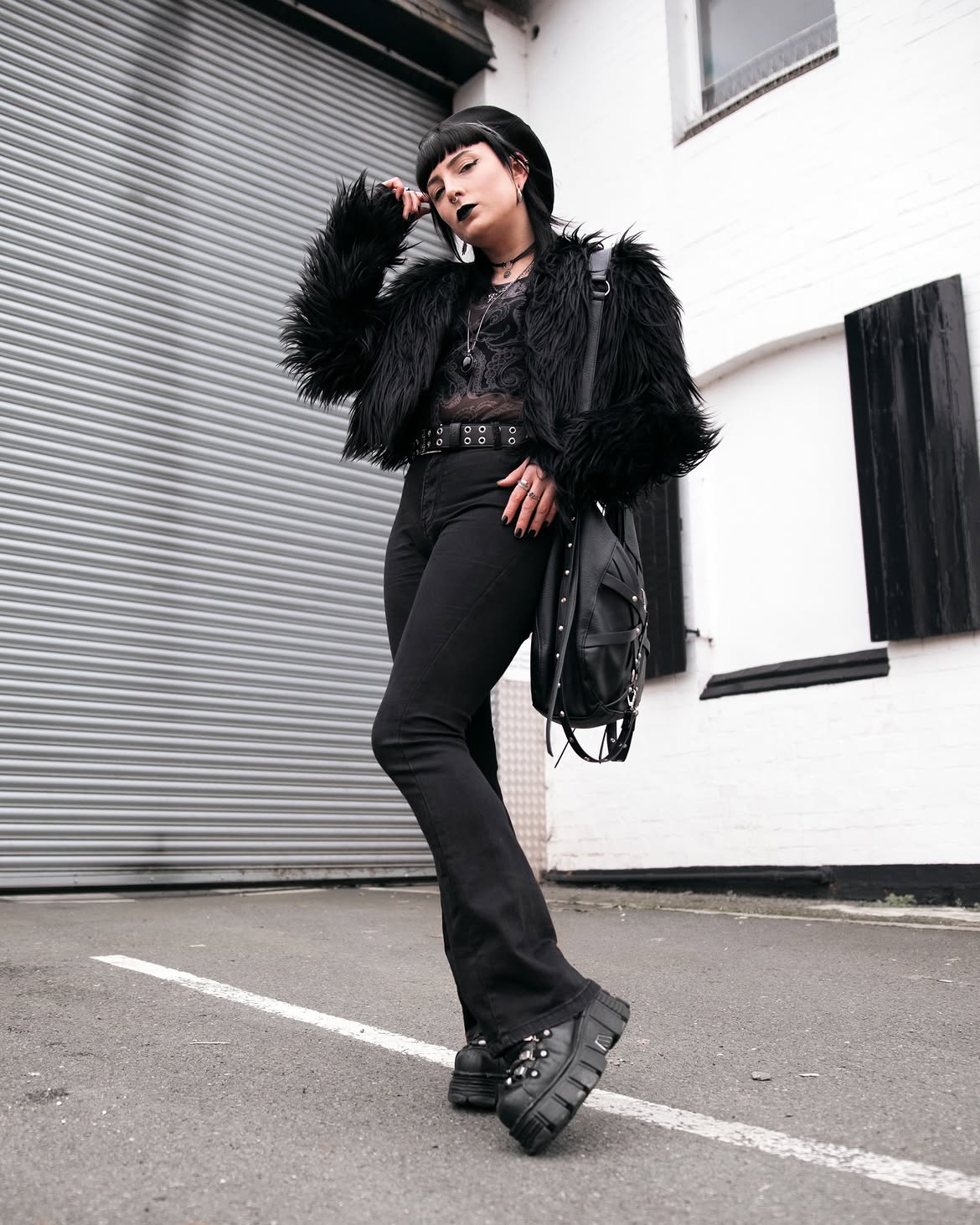 Edgy All Black Winter Outfit With Furry Jacket