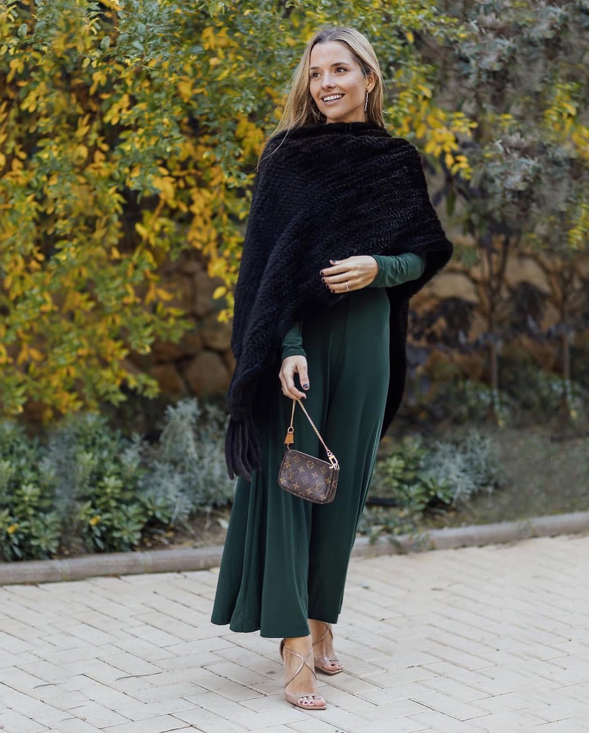 Emerald Jumpsuit With Black Knit Wrap Elegance