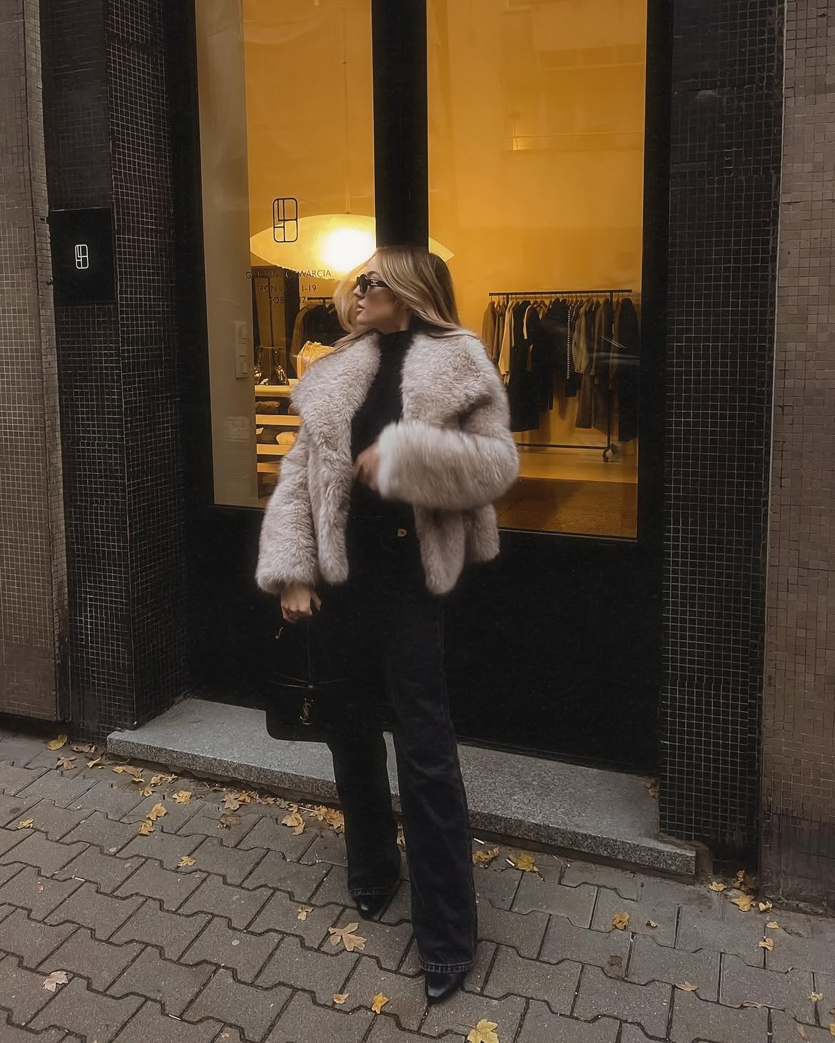 Faux Fur Coat And Black Denim Winter Look
