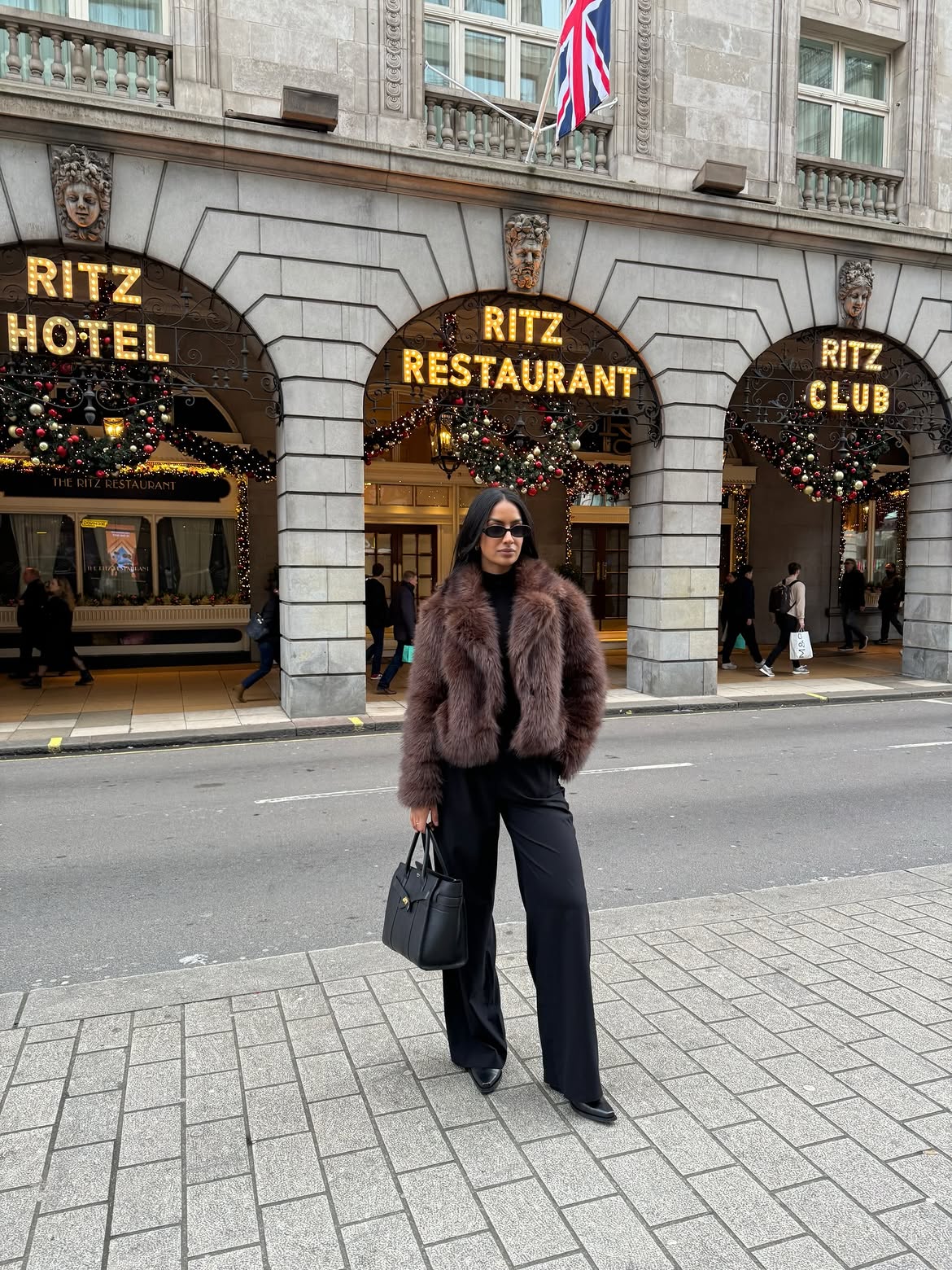 Faux Fur Cropped Jacket With Wide Leg Trousers