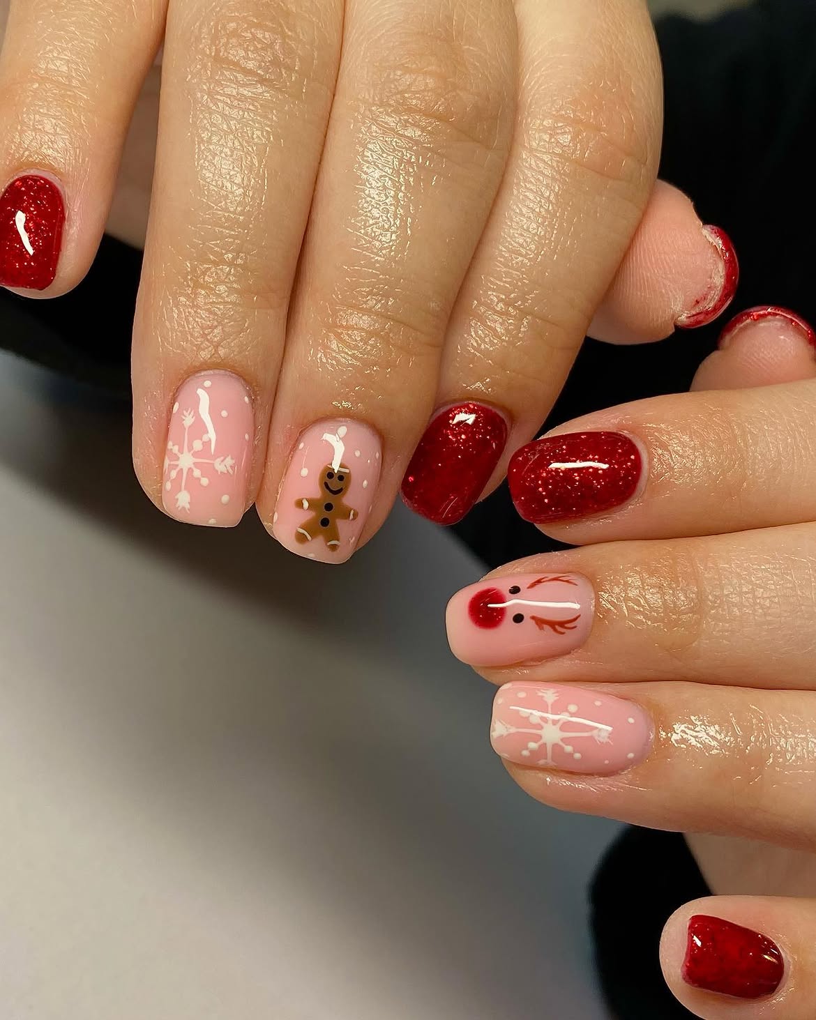 Festive Gingerbread And Snowflake Holiday Nail Art