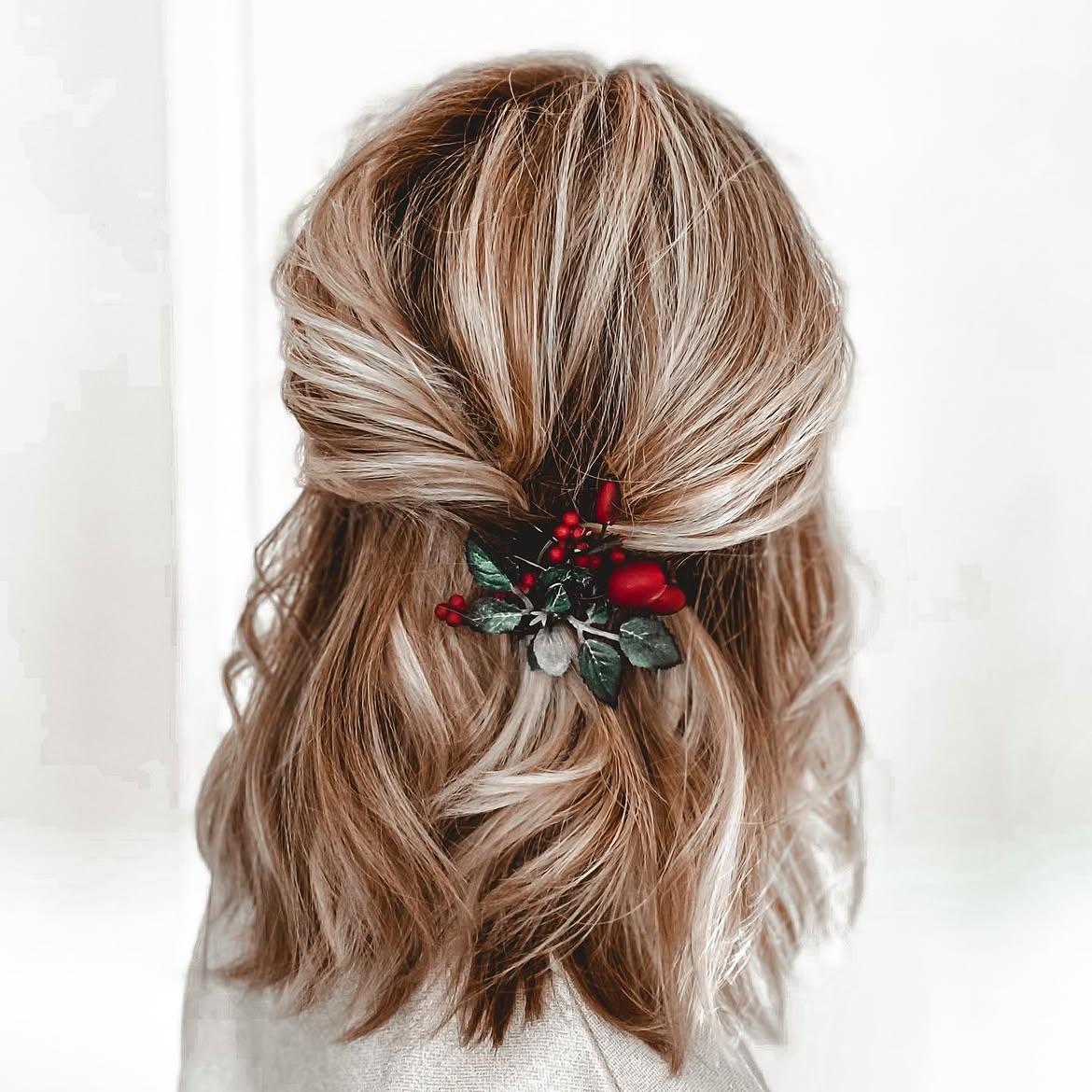 Festive Half Up Twist With Holly Hair Clip