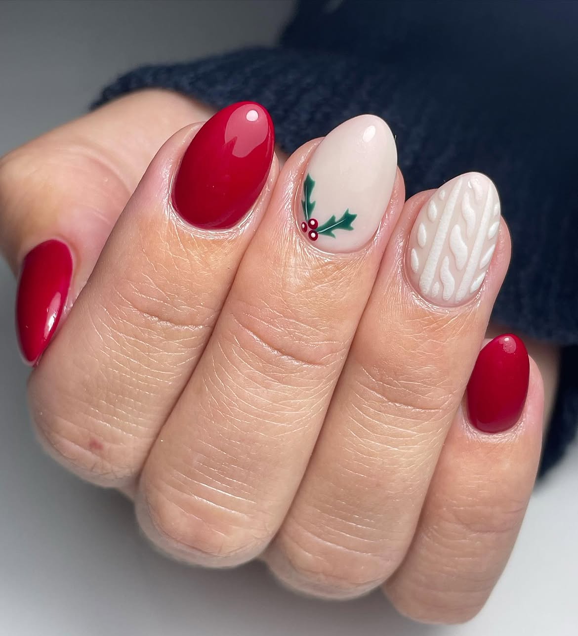 Festive Red And Knit Winter Nail Art