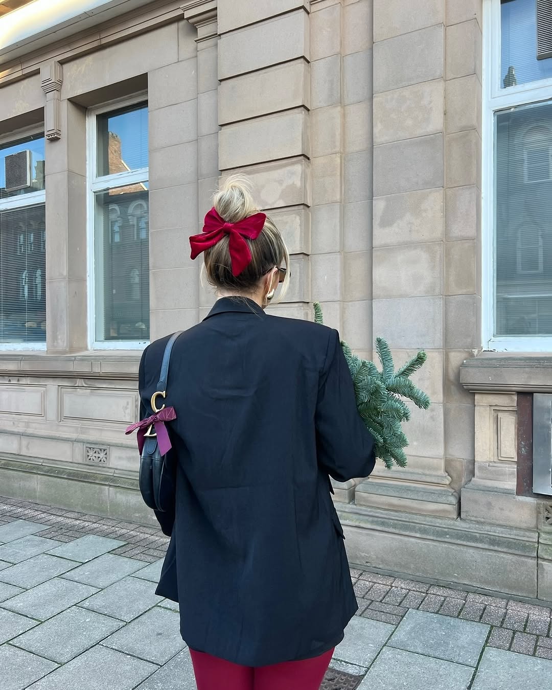 Festive Red Velvet Bow High Bun