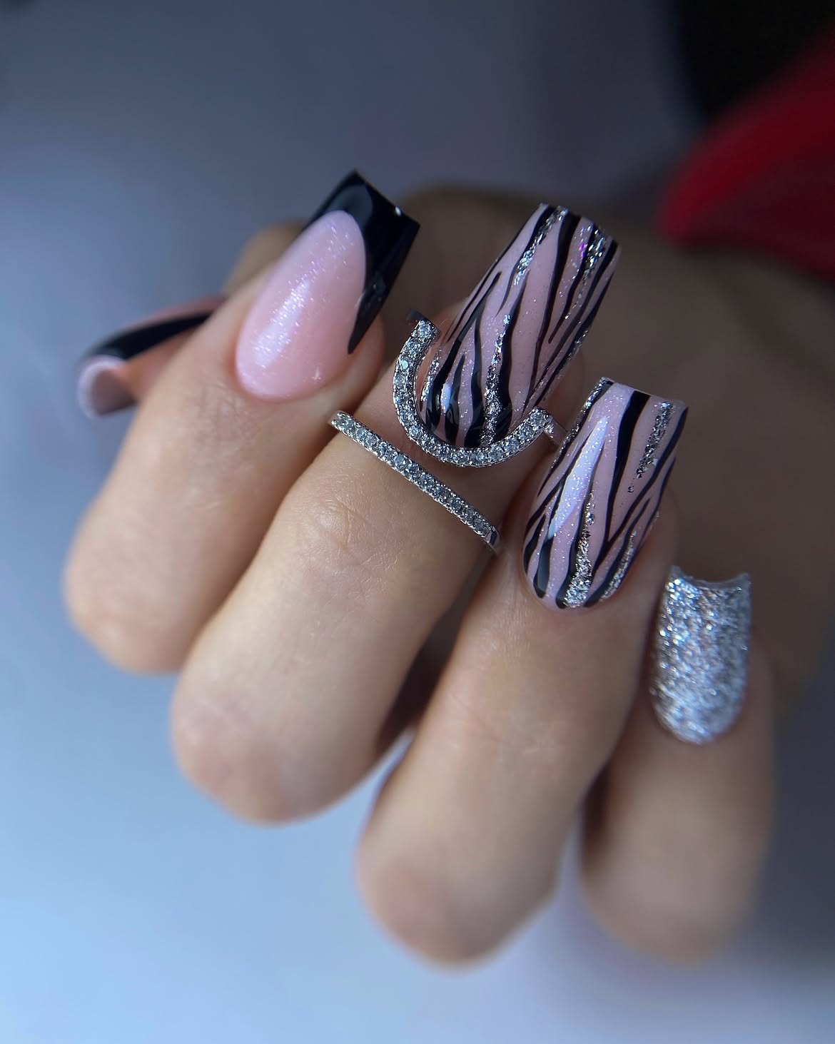Glitz And Glamour Zebra Print Coffin Nails