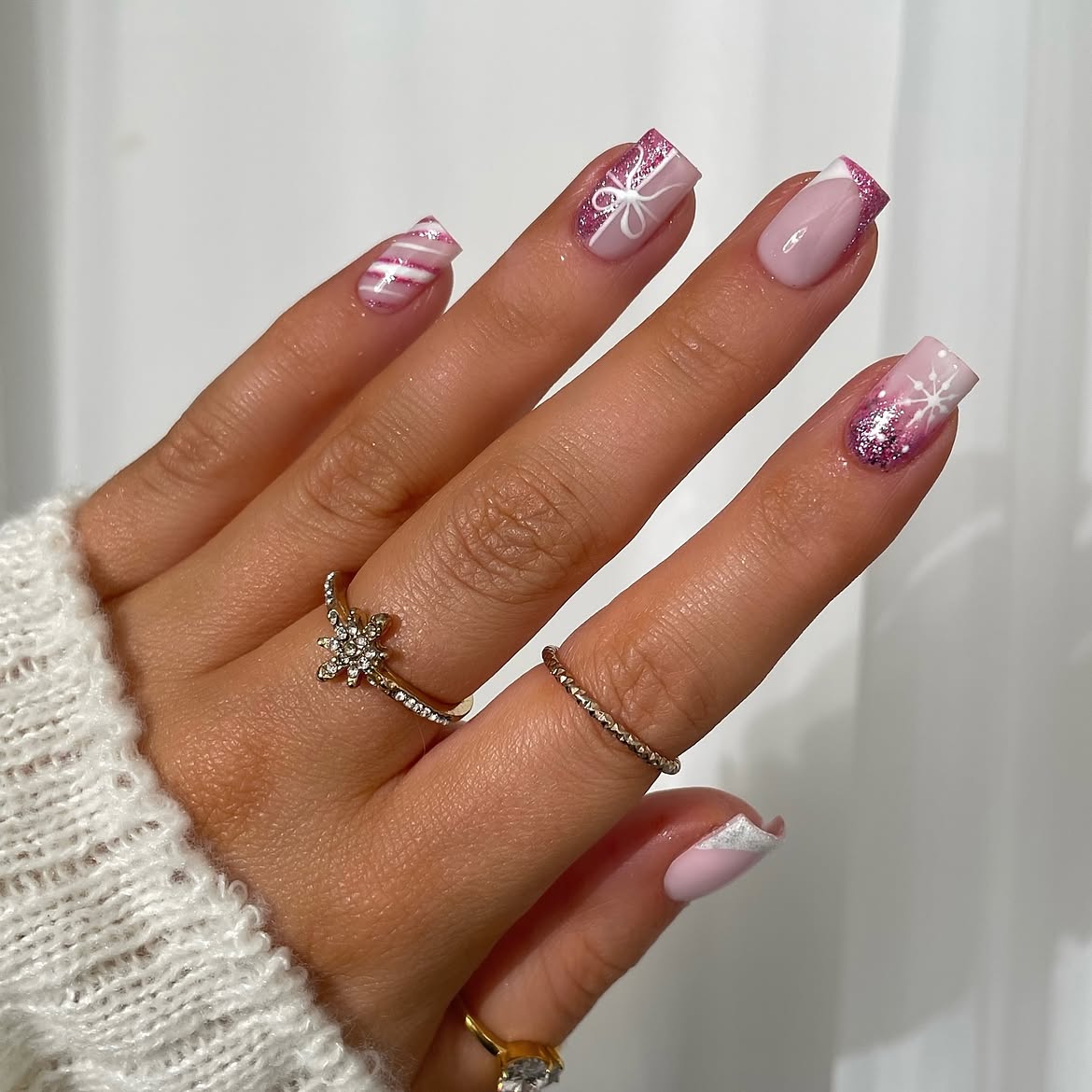 Glitz Pink Holiday Nail Art Square French Tips