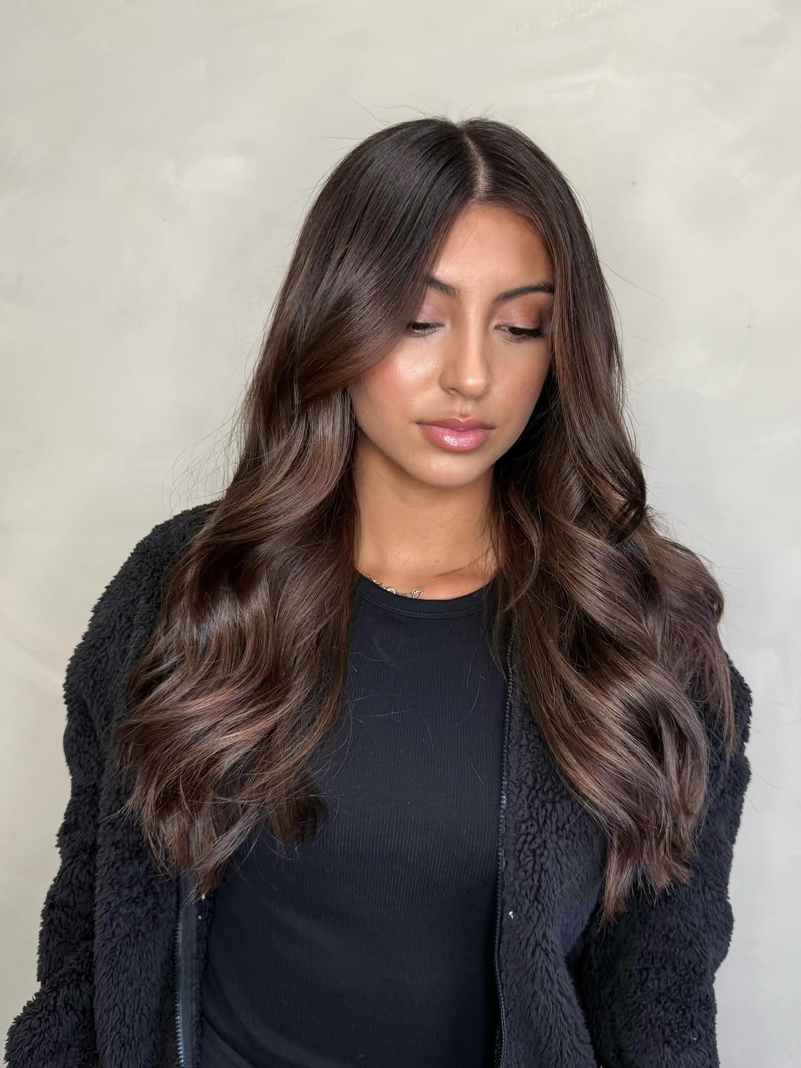 Glossy Chocolate Brown Layers With Soft Curtain Bangs