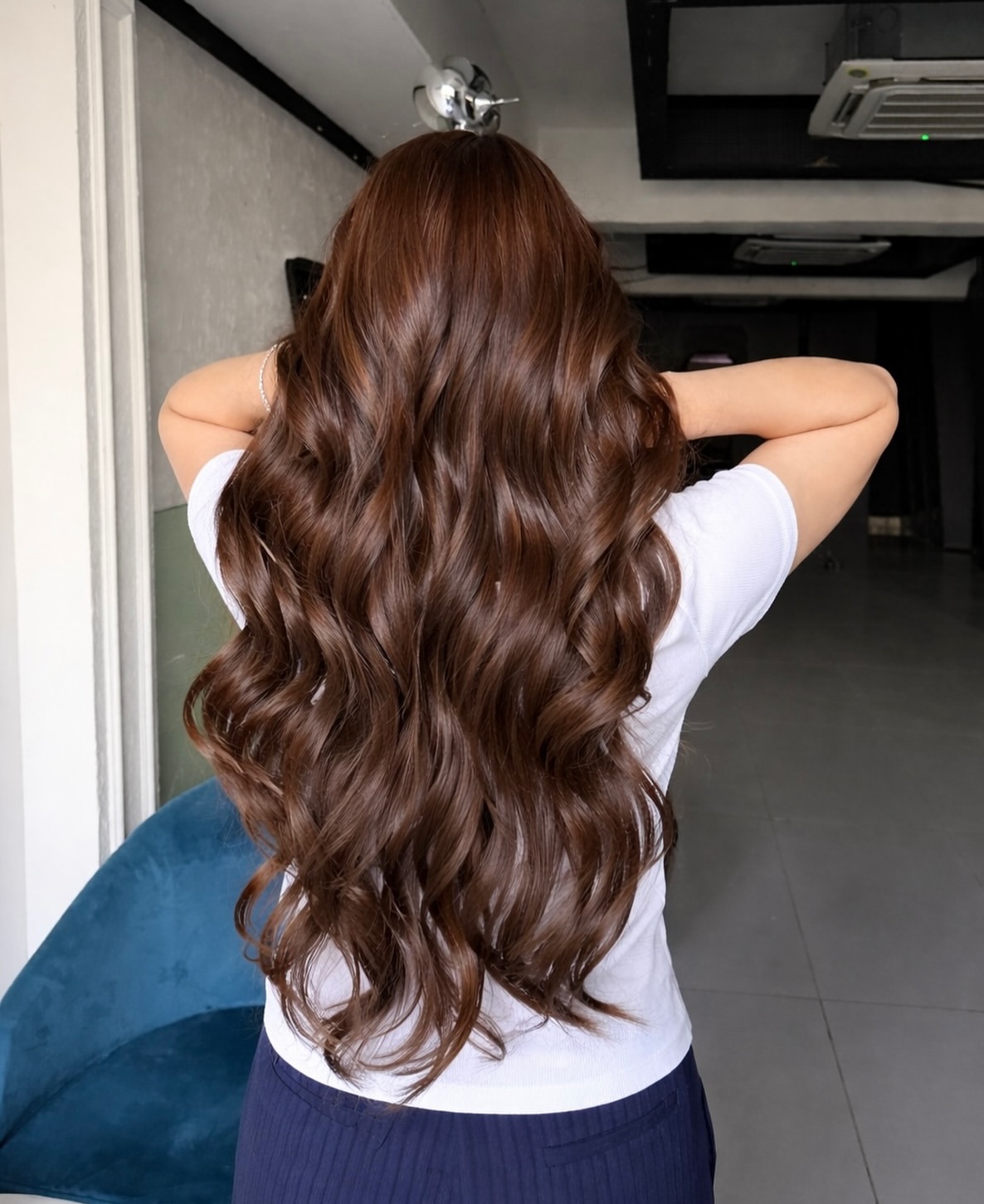 Glossy Chocolate Brown Waves On Long Hair