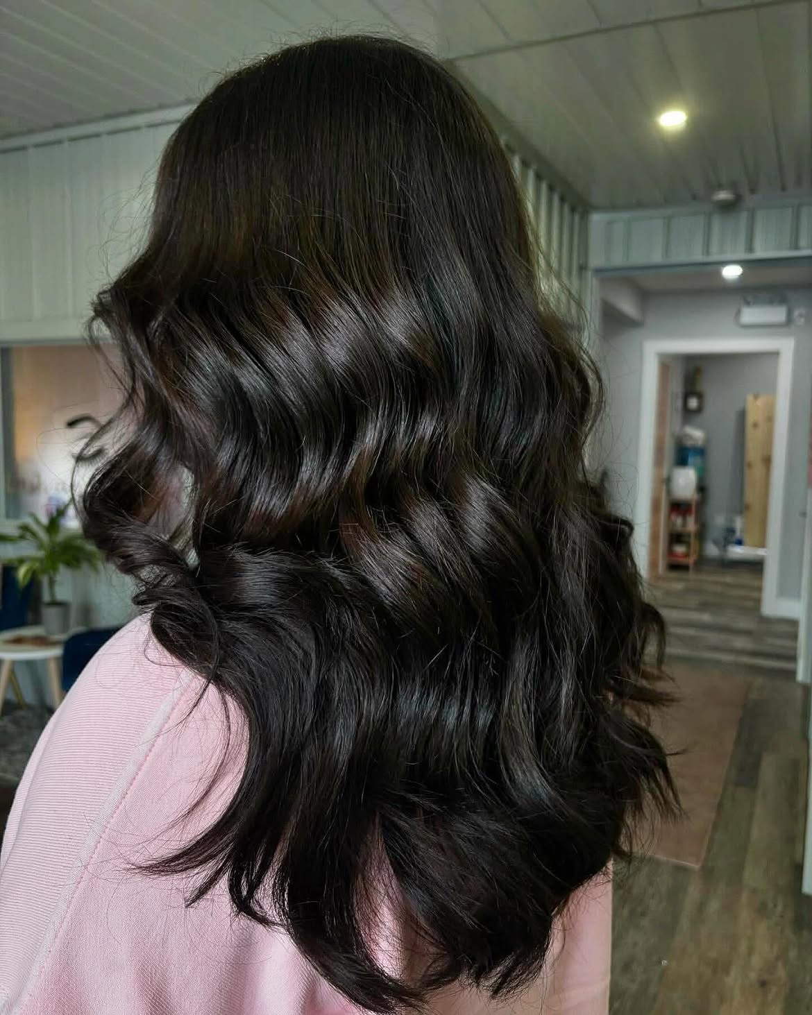 Glossy Espresso Waves With Winter Layers