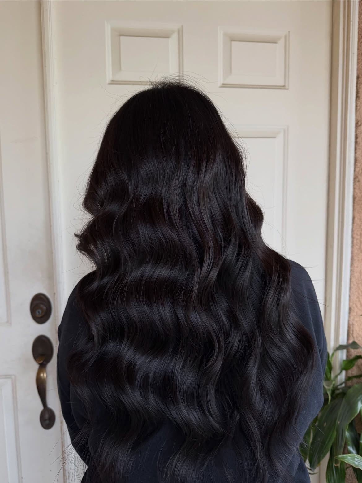 Glossy Hollywood Waves On Jet Black Long Hair