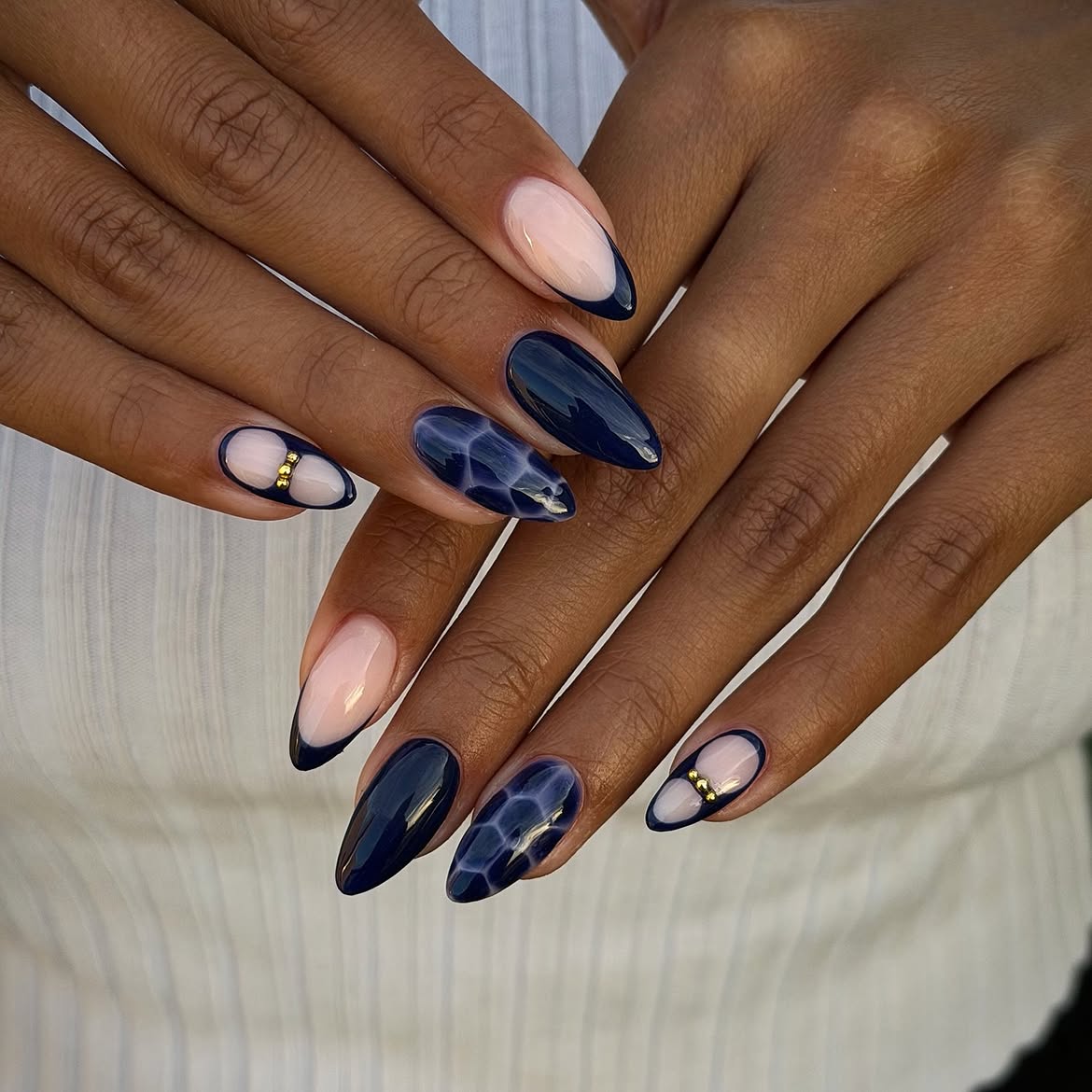 Glossy Navy Blue Tortoise and French Winter Nails