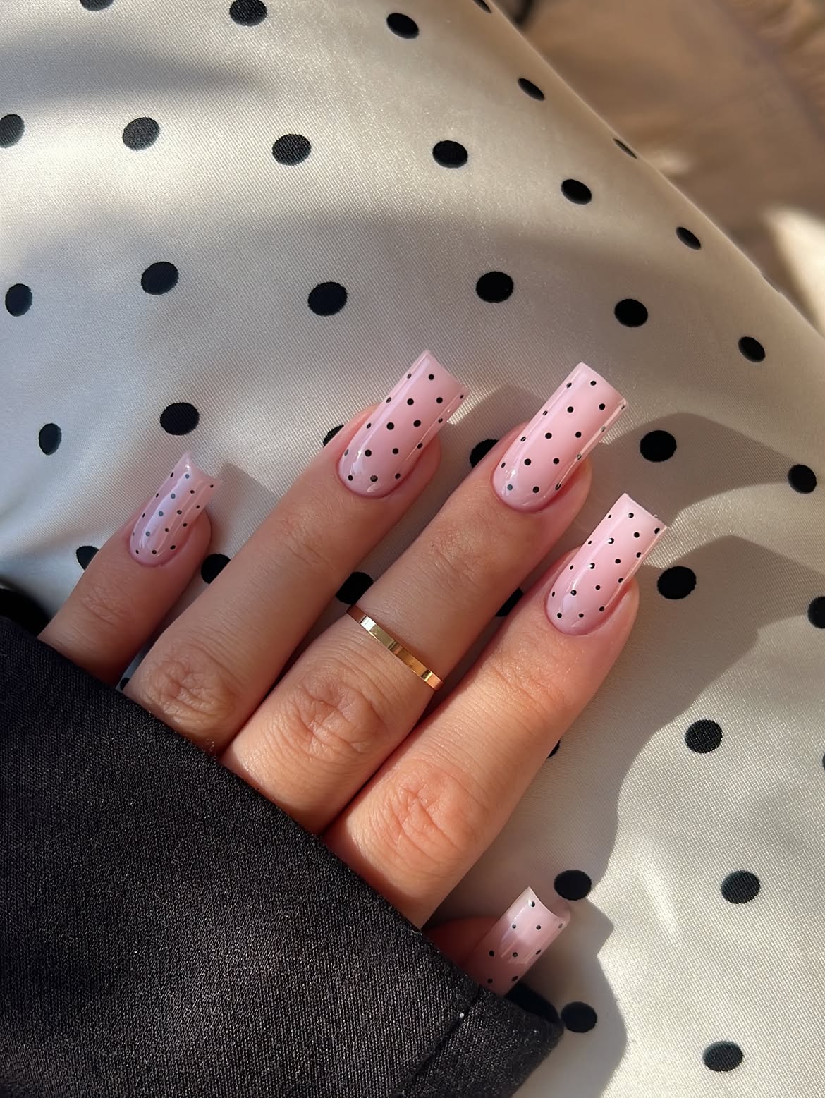 Glossy Pink Polka Dot Coffin Nails
