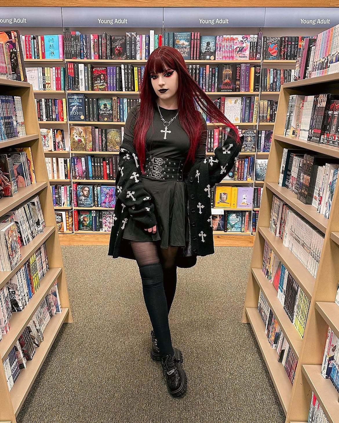 Gothic Layered Look With Cross Motif Cardigan