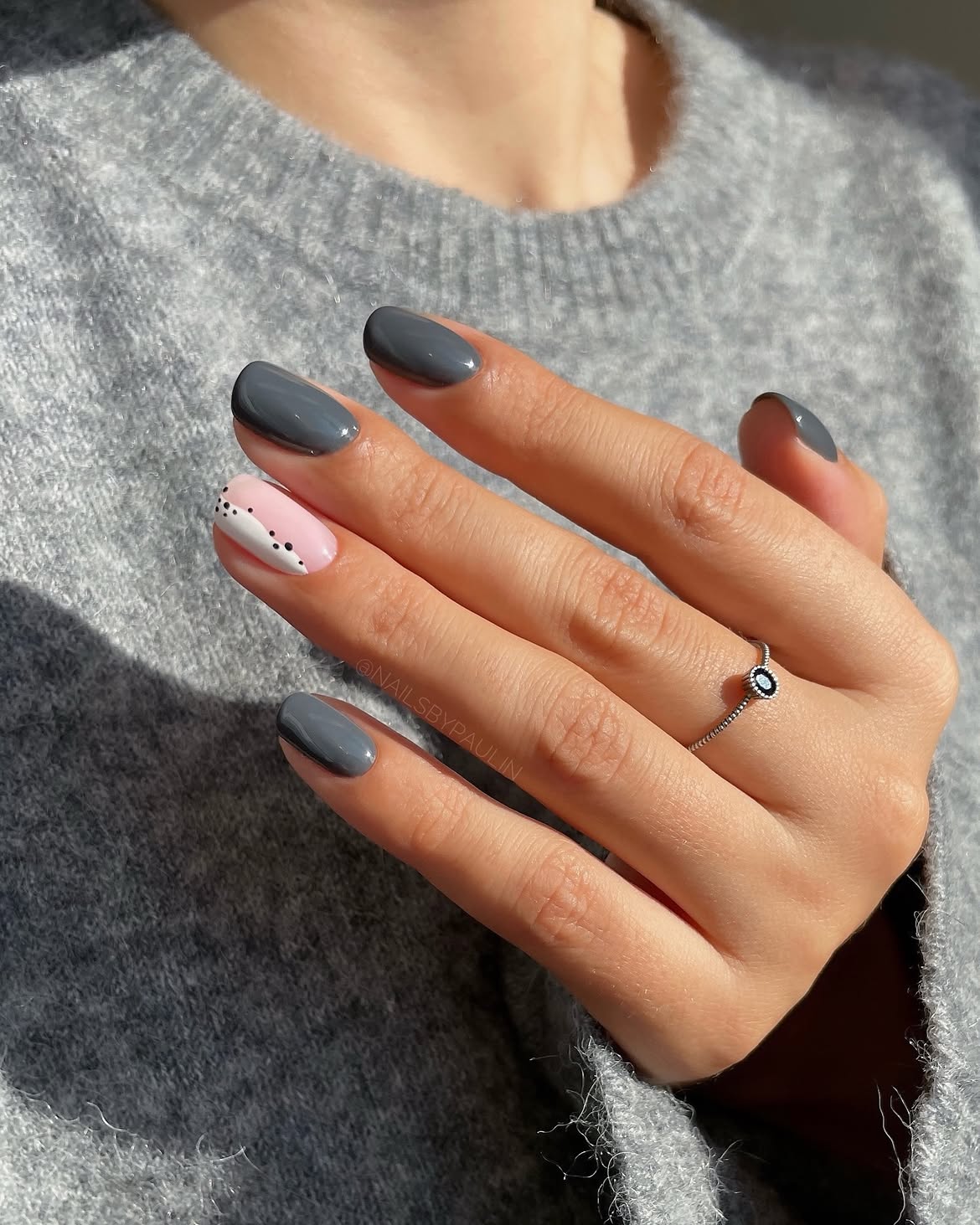 Gray Slate French with Pink Dot Accent