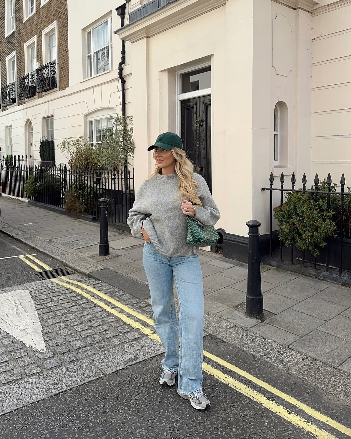 Grey Sweater And Light Wash Jeans Street Style